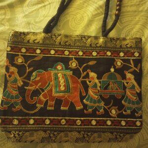 Vintage Bags | Authentic Indian Elephant Embellished Top Zip Tote Bag